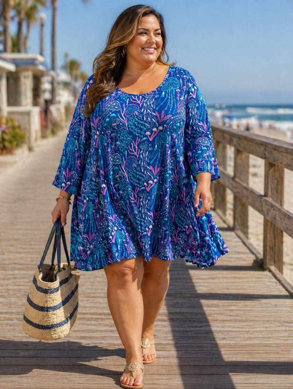 Blue & Pink Jellyfish Ocean-Print Tunic Top/Dress  Size 5X NWOT P2P 26 Length 34